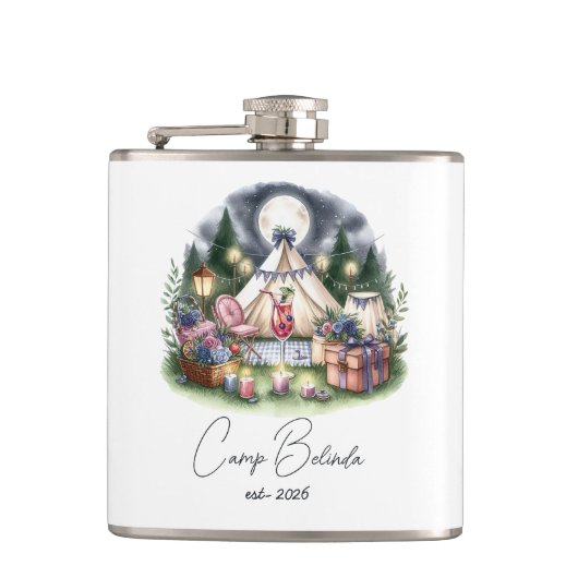 Rustikales Camp Bridge Personalisiertes Gastgesche Flachmann (Vorderseite)