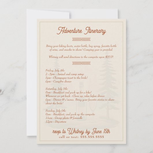 Rustikales Camping Bachelorette Einladung, 12x18 n Einladung (Rückseite)