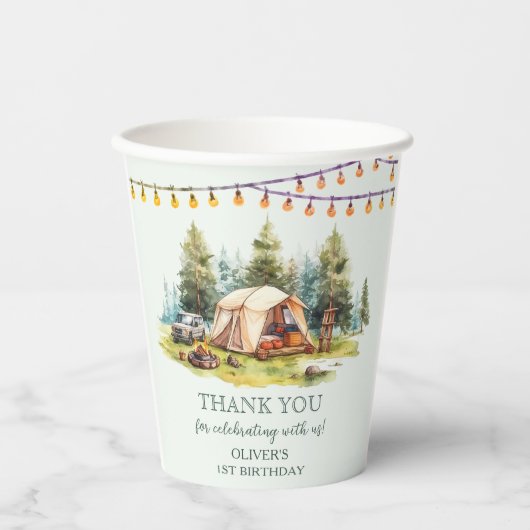 Rustikales Camping Geburtstagsparty Pappbecher (Vorderseite)
