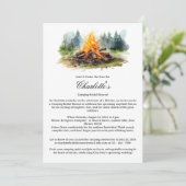 Rustikales Camping Glamping Camp Fire Brautparty Einladung (Stehend Vorderseite)