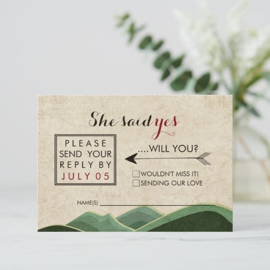 Rustikales Camping Hochzeit rsvp (Stehend Vorderseite)