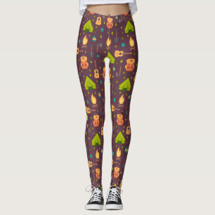 Rustikales Camping Muster Zelte und Gitarren Leggings