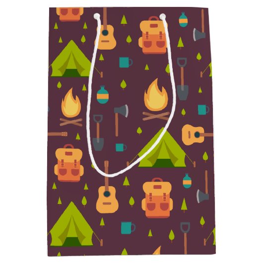 Rustikales Camping Muster Zelte und Gitarren Mittlere Geschenktüte (Vorderseite)