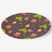 Rustikales Camping Muster Zelte und Gitarren Pappteller (Schrägansicht)