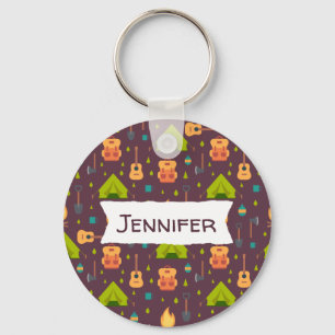 Rustikales Camping Muster Zelte und Gitarren Schlüsselanhänger