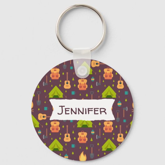 Rustikales Camping Muster Zelte und Gitarren Schlüsselanhänger (Vorderseite)