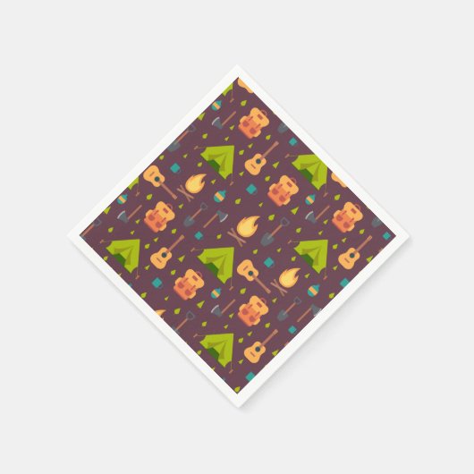 Rustikales Camping Muster Zelte und Gitarren Serviette (Ecke)