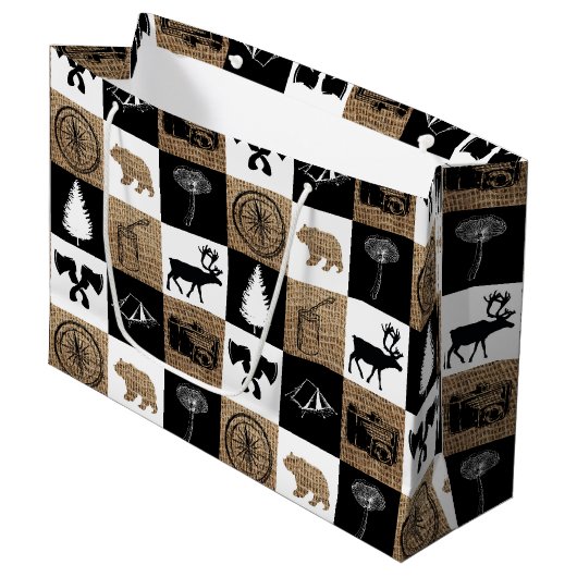 Rustikales Camping Outdoor Adventure Große Geschenktüte (Vorderseite Schrägansicht)