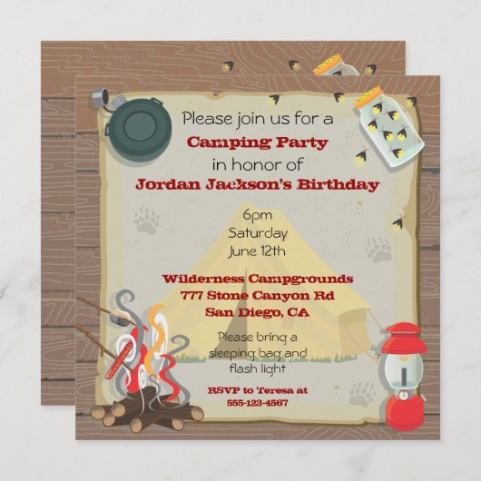 Rustikales Camping Party Einladung (Vorne/Hinten)
