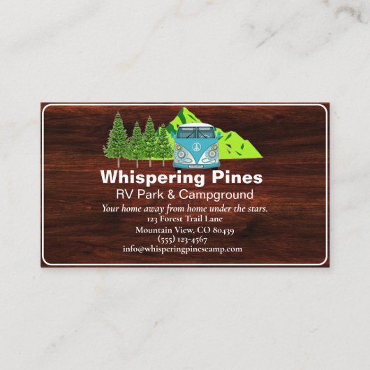 Rustikales Campingplatz RV Park - Kontakt Design Visitenkarte (Vorderseite)
