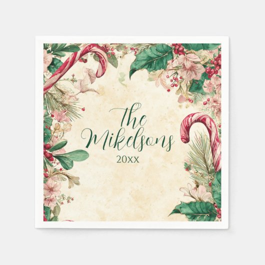 Rustikales Candy Cane Weihnachtsgebäck Party Serviette (Vorderseite)