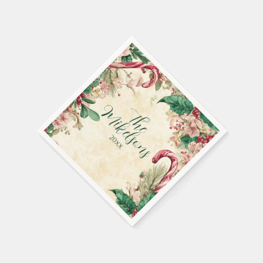 Rustikales Candy Cane Weihnachtsgebäck Party Serviette (Ecke)