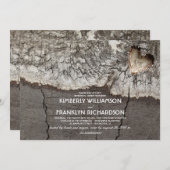 Rustikales Carved Wood Heart Tree Probe Dinner Einladung (Vorne/Hinten)