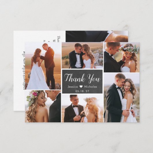 Rustikales Chalkboard 6 Foto Collage Script Hochze Dankeskarte (Vorne/Hinten)