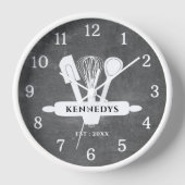 Rustikales Chalkboard Bauernhof Küche Personalisie Uhr (Vorderseite)