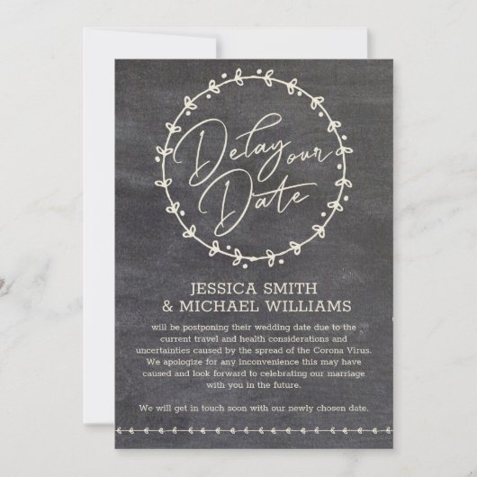 Rustikales Chalkboard Corona-Virus verzögert die D Einladung (Vorderseite)