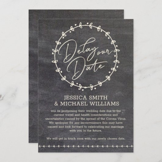 Rustikales Chalkboard Corona-Virus verzögert die D Einladung (Vorne/Hinten)