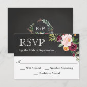 Rustikales Chalkboard Floral Wedding RSVP Karte (Vorne/Hinten)