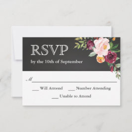 Rustikales Chalkboard Floral Wedding RSVP Karte