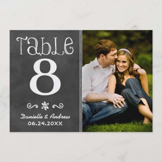 Rustikales Chalkboard Foto Hochzeit Tischnummer (Vorderseite)