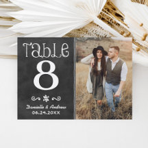 Rustikales Chalkboard Foto Hochzeit Tischnummer