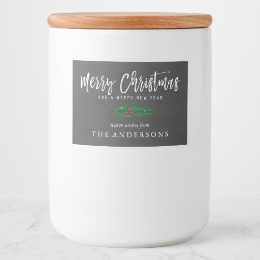 Rustikales Chalkboard Frohe Weihnachten Lebensmitteletikett (Vorderseite)