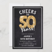 Rustikales Chalkboard Gold Balloons 50. Geburtstag Einladung (Vorderseite)
