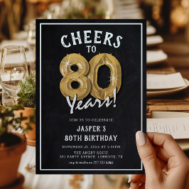 Rustikales Chalkboard Gold Balloons 80. Geburtstag Einladung