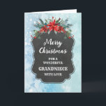 Rustikales Chalkboard Grandniece Frohe Weihnachten Karte<br><div class="desc">Frohe Weihnachten für die Opulekarte mit rustikalem Kalkbrettmuster und winterlichem Laub mit Poinsettias.</div>
