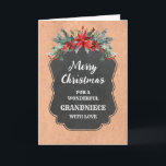 Rustikales Chalkboard Grandniece Frohe Weihnachten Karte<br><div class="desc">Frohe Weihnachten für die Opulekarte mit rustikalem Kalkbrettmuster und winterlichem Laub mit Poinsettias.</div>