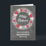 Rustikales Chalkboard Grandniece Frohe Weihnachten Karte<br><div class="desc">Frohe Weihnachten für die Opulekarte mit rustikalem Country-Chalkboard-Muster und schneebedecktem Kranz mit Poinsettias.</div>