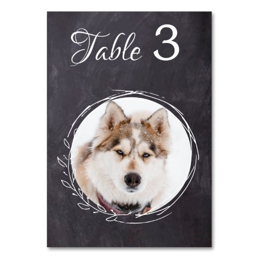 Rustikales Chalkboard Greeneria Wedding Pet Foto Tischnummer (Vorderseite)