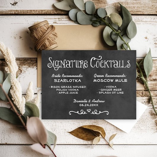 Rustikales Chalkboard Hochzeit Signature Cocktails
