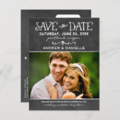 Rustikales Chalkboard-Hochzeitssemble - Foto Save  Ankündigungspostkarte (Vorne/Hinten)