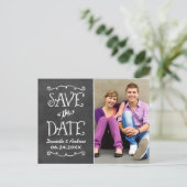 Rustikales Chalkboard-Hochzeitssemble - Foto Save Ankündigungspostkarte (Stehend Vorderseite)