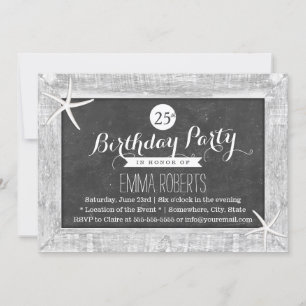 Rustikales Chalkboard Holz Gerahmte Starfish Gebur Einladung