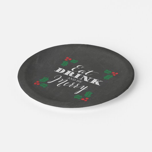 Rustikales Chalkboard isst Drink und sei froh Weih Pappteller (Schrägansicht)