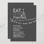 Rustikales Chalkboard isst Drinks und sei Verheira Einladung (Vorne/Hinten)