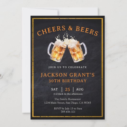 Rustikales Chalkboard jeden Alters Cheers & Biere Einladung (Vorderseite)