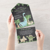 Rustikales Chalkboard Jungle Niedlich Dinosaur Bab All In One Einladung (Abreißen)