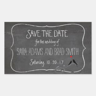 Rustikales Chalkboard Lovebirds Save the Date Aufk Rechteckiger Aufkleber