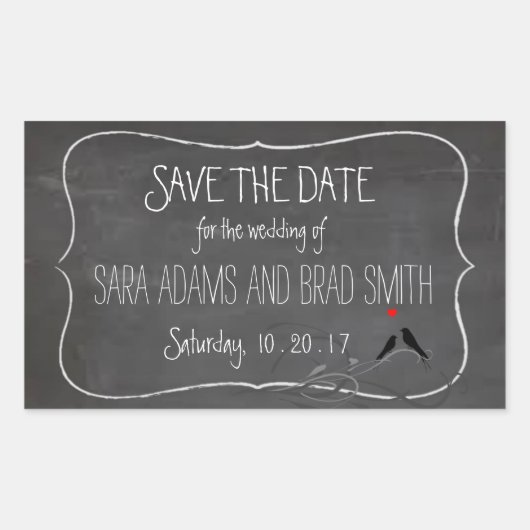 Rustikales Chalkboard Lovebirds Save the Date Aufk Rechteckiger Aufkleber (Vorderseite)