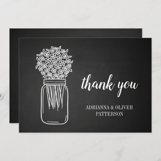 Rustikales Chalkboard Mason Jar Blume Vielen Dank Dankeskarte (Vorne/Hinten)