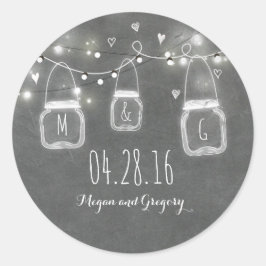 Rustikales Chalkboard Mason Jar Lights Hochzeit Runder Aufkleber