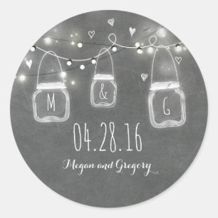 Rustikales Chalkboard Mason Jar Lights Hochzeit Runder Aufkleber