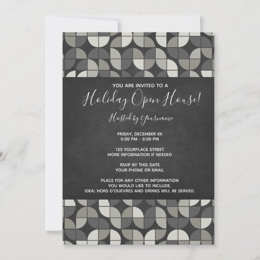 Rustikales Chalkboard MCM Holiday Open House Einladung (Vorderseite)
