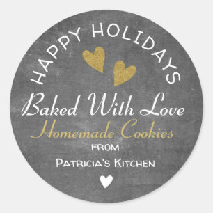 Rustikales Chalkboard mit Liebe-Holiday-Cookies ge Runder Aufkleber