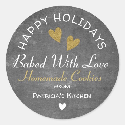 Rustikales Chalkboard mit Liebe-Holiday-Cookies ge Runder Aufkleber (Vorderseite)