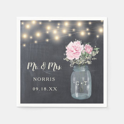 Rustikales Chalkboard Peony Floral Mason Jar | Hoc Serviette (Vorderseite)