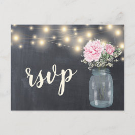 Rustikales Chalkboard Peony Floral Mason Jar | UAW Einladungspostkarte